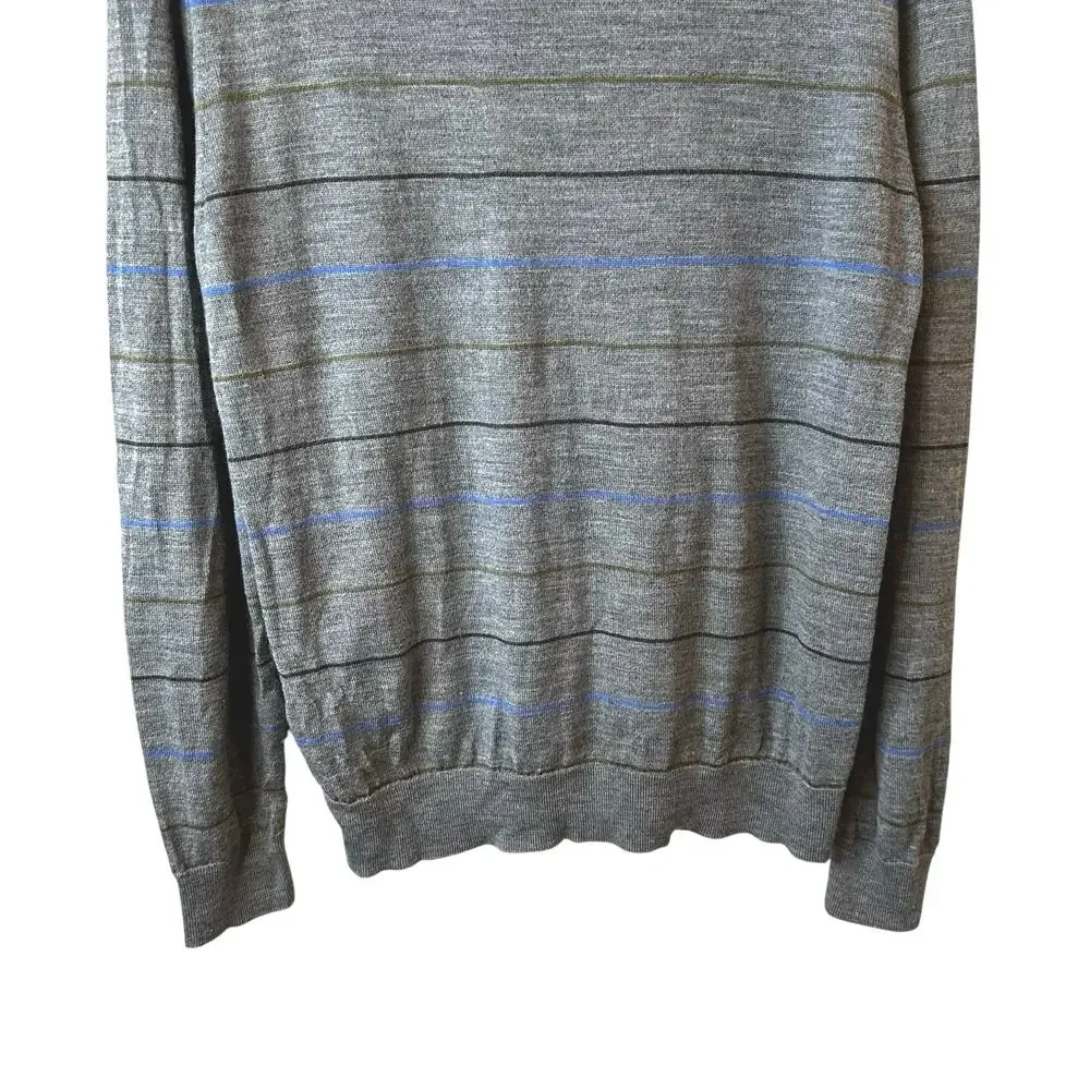 Banana Republic Mens 100% Merino Wool Striped Sweater Gray L Office Academia